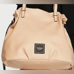 Victoria's Secret Cinch Top Tote Bag Beige Gold Handbag